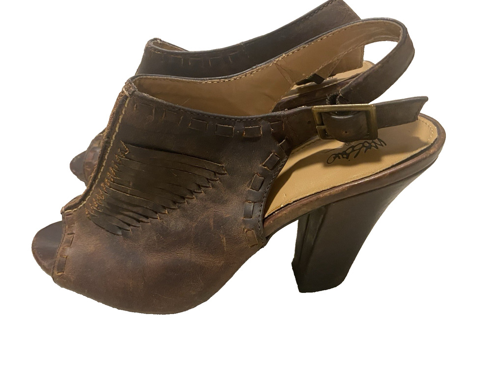 Mossimo Womens Brown Leather Peep Toe Block Bootie Size 7.5 High Heel Sandals